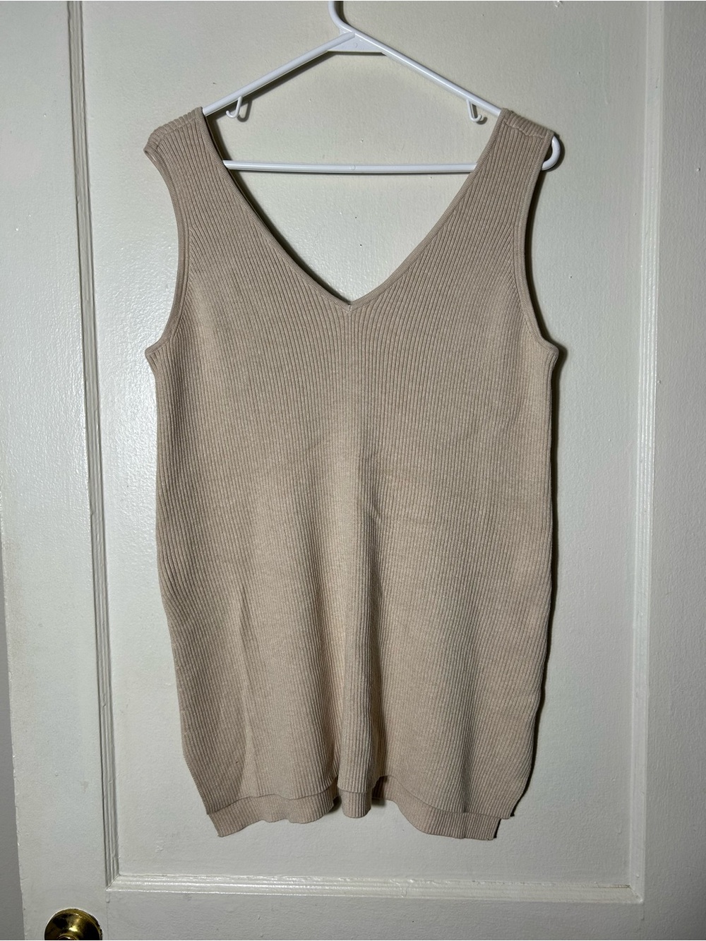 Quince oatmeal cotton cashmere maternity and nursing v-neck tank S rib knit